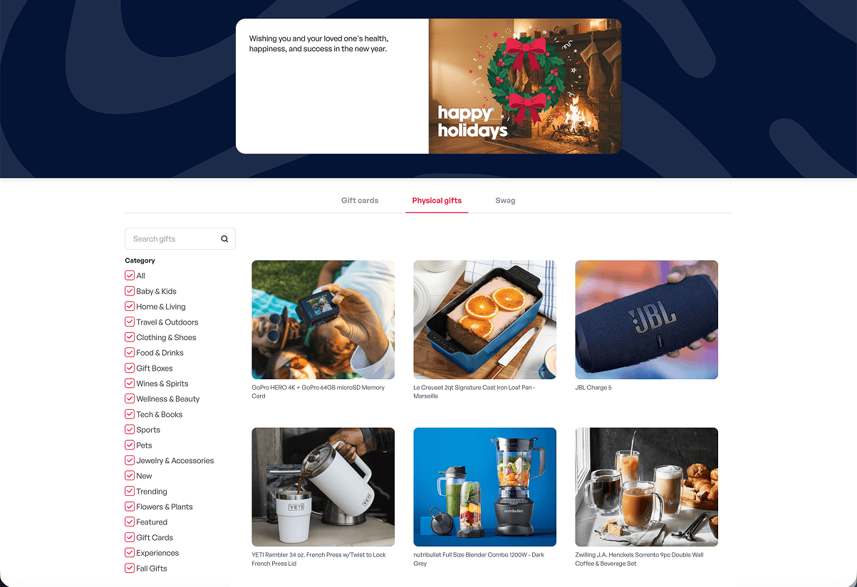 The recipient's gift catalog view
