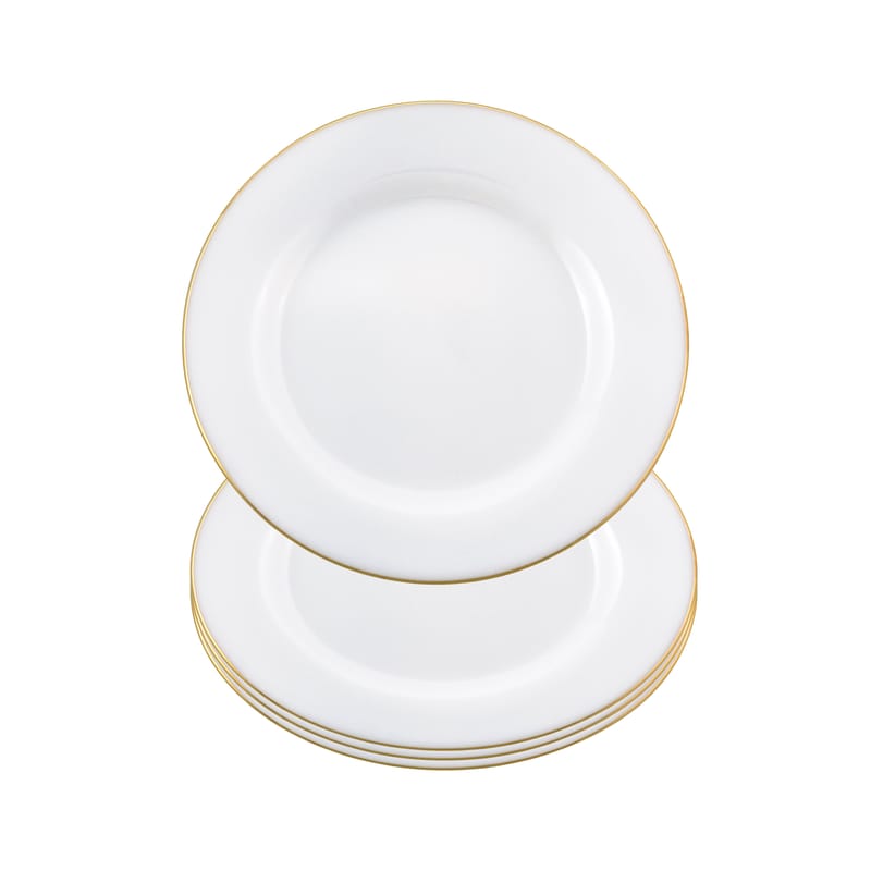 Aura-Gold White Round Plate With Gold Rim, Set of 4