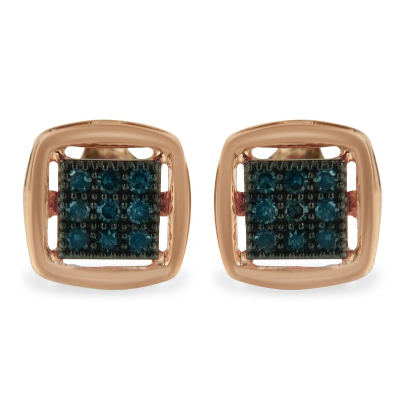 Rose Plated Sterling Silver Rose Cut Treated Diamond Stud Earring (0.25 cttw, Blue Color, I2-I3 Clarity)