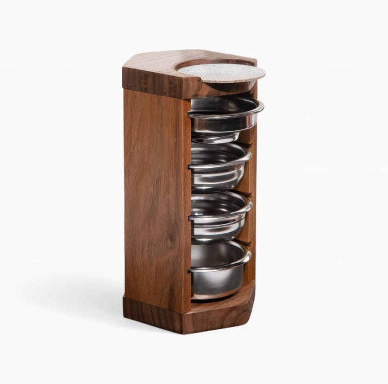 Handcrafted Wooden Portafilter Basket Storage