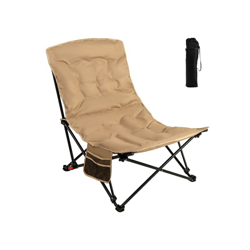 Folding Camping Chair for Adults with Adjustable Backrest and Carrying Bag-Khaki