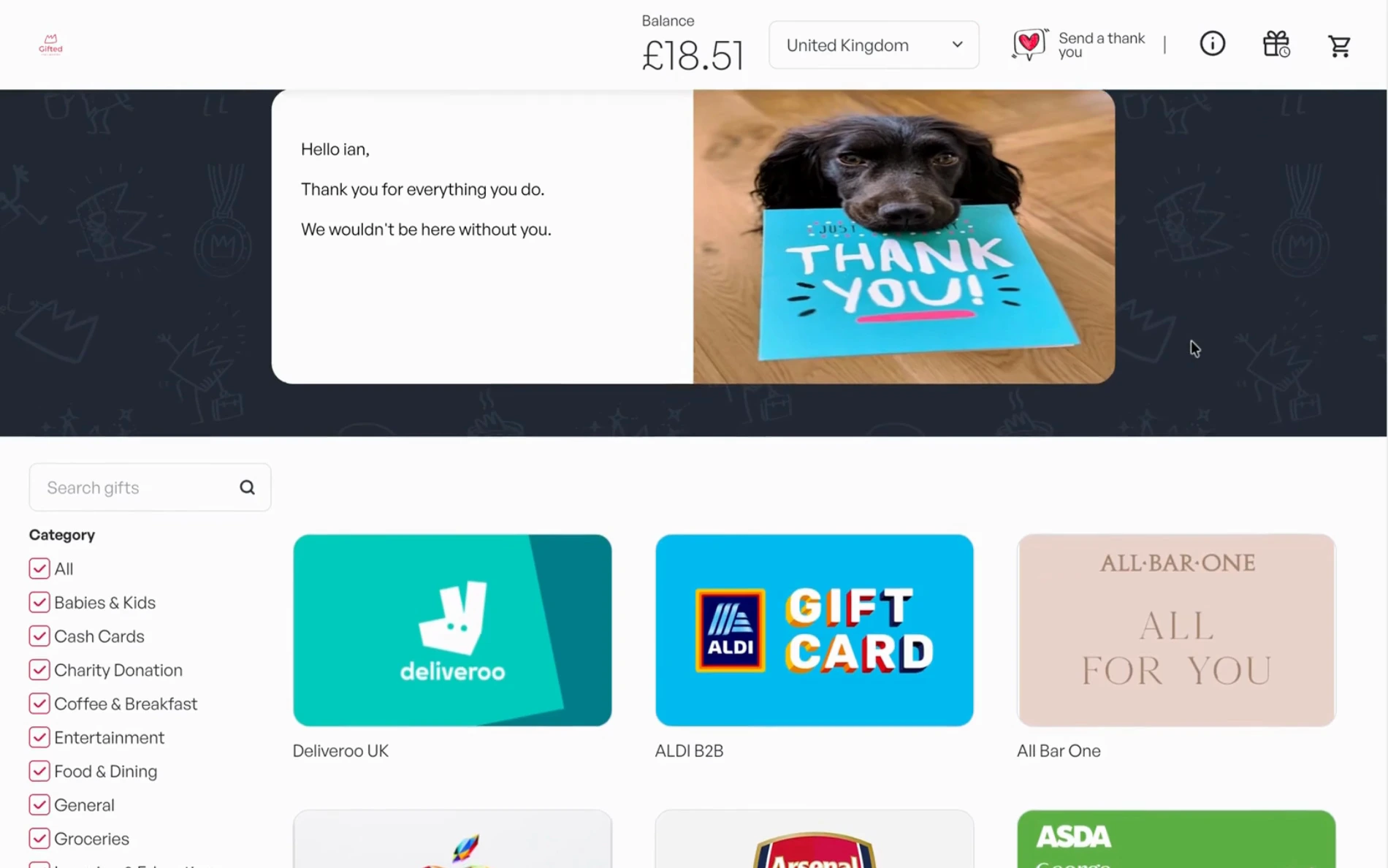 The same gift opened in the UK, converted to pounds with UK brands