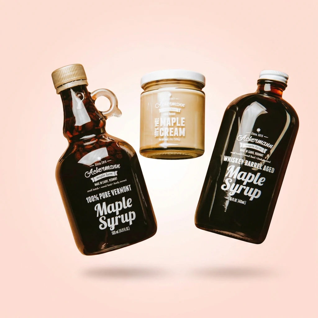 A coffee and whiskey gift bundle staged on a warm pastel background